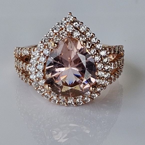Genuine Morganite & White Zircon Sterling Silver With 18k Rose Gold Overlay Sz 7 - Picture 10 of 12